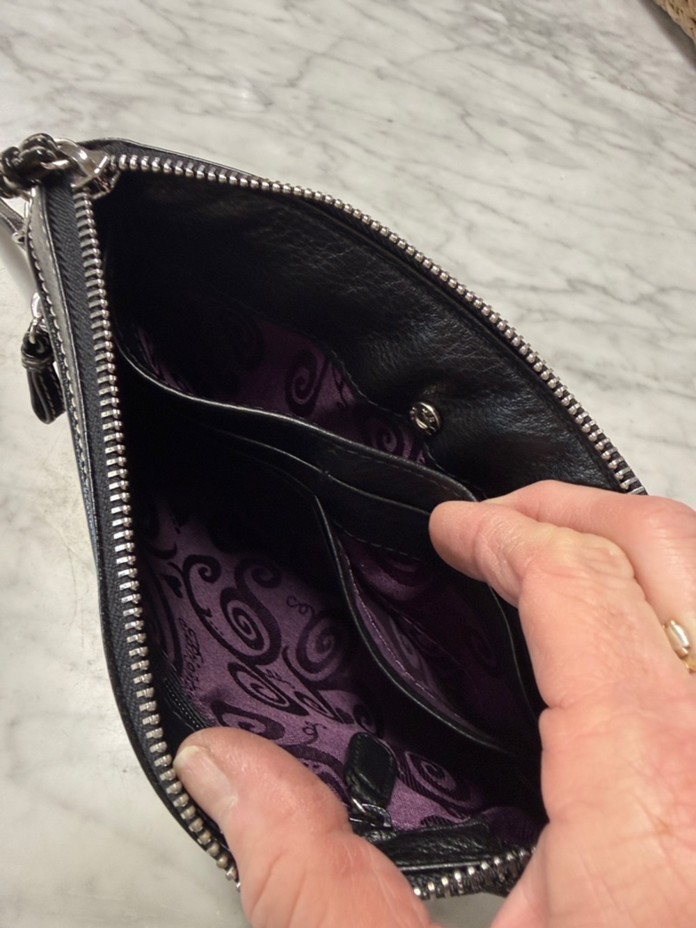 Brighton Black Patent Leather/Leather Clutch Wristlet Crossbody Bag - Picture 6 of 10